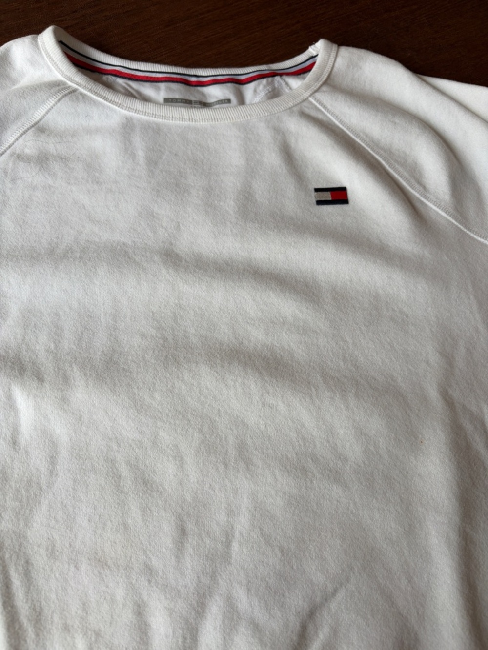Tommy Hilfiger White Sweatshirt with Red & Navy Flag Detail